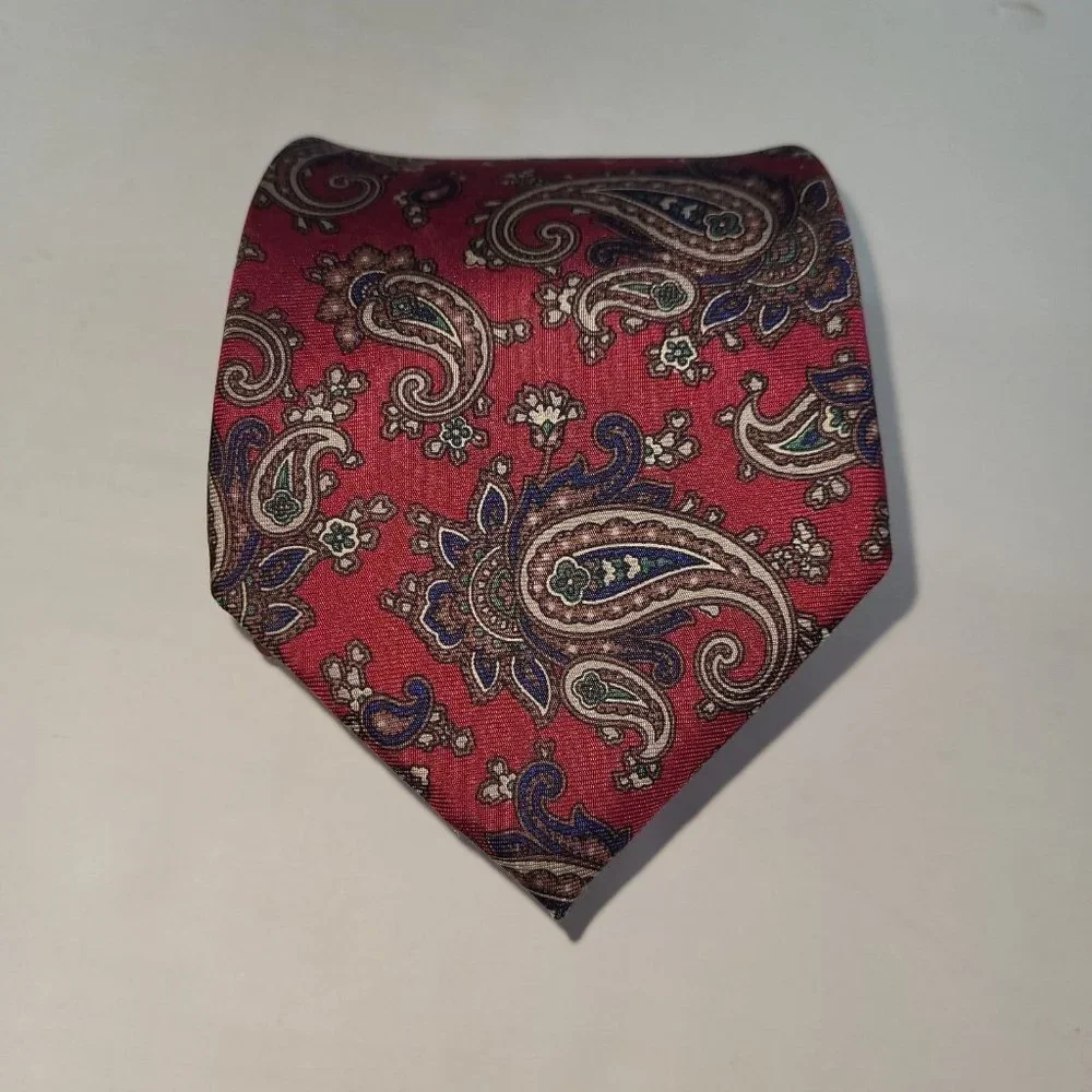 Golden House Custom Cravates Mens‎ Tie Silk Red Paisley Print Handmade